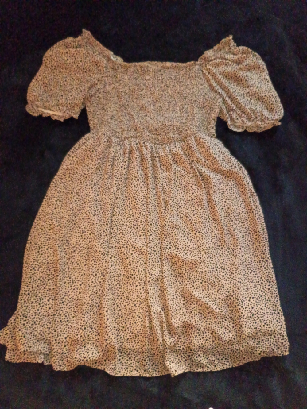 Leopard Puff Sleeve Dress - Beige Leopard Print